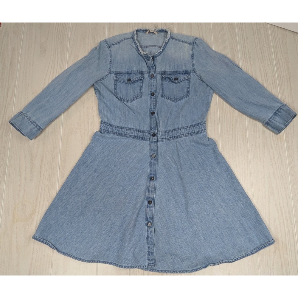 Gap Women's Denim Jean Dress Light Blue 6 Petite Button Front Fit & Flare READ